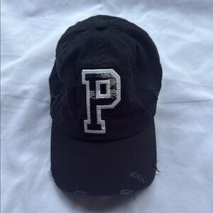 Black Distressed P Patch PINK Hat